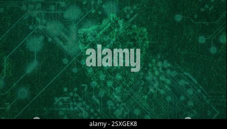 Bild der digitalen Datenverarbeitung über Shield Stockfoto