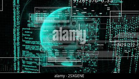Bild der Datenverarbeitung und Diagramme über den Globus Stockfoto