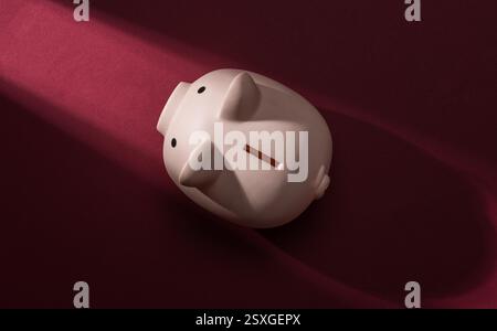 Schweinebank auf dem roten Teppich im Rampenlicht: Erfolgreiches Investitions- und Finanzierungskonzept Stockfoto