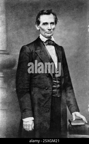Abraham Lincoln (1809–1865), Porträt von Matthew Brady, 1860. Dies ist das berühmteste der „bartlosen“ Porträts und wurde kurz vor Lincolns Cooper Union-Adresse aufgenommen. Stockfoto