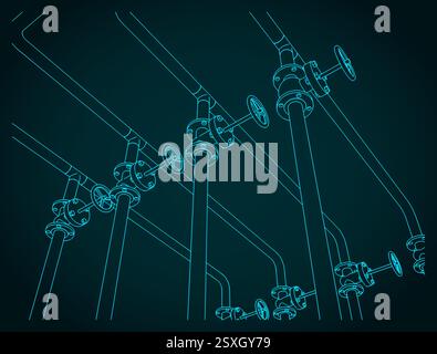 Stilisierte Vektorillustration von Industrierohren und -Ventilen Stock Vektor