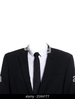 Passfoto, Personalausweis oder anderes Dokumentfoto. Formelles Outfit ohne Gesicht zum Ersatz isoliert auf weiß Stockfoto