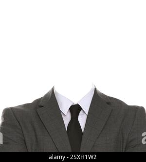 Passfoto, Personalausweis oder anderes Dokumentfoto. Formelles Outfit ohne Gesicht zum Ersatz isoliert auf weiß Stockfoto