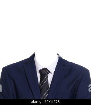 Passfoto, Personalausweis oder anderes Dokumentfoto. Formelles Outfit ohne Gesicht zum Ersatz isoliert auf weiß Stockfoto