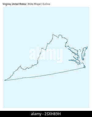 Virginia, Usa. Einfache Vektordarstellung. Statusform. Umrissstil. Grenze zu Virginia. Vektorabbildung. Stock Vektor