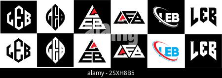 Leb Letter-Logo im 6er-Stil. Leb-Polygon, Kreis, Dreieck, Sechseck, flach und schlicht mit schwarz-weißem Schriftzug Stock Vektor