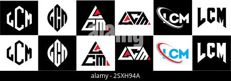 LCM Letter Logo im 6er-Stil. LCM-Polygon, Kreis, Dreieck, Sechskant, flach und einfach mit schwarz-weißem Schriftzug Stock Vektor