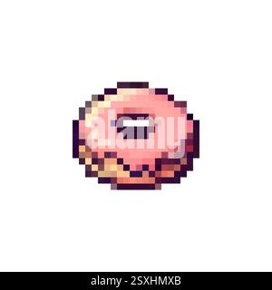 Symbol für Pixel-Donut. Donut-Logo im Pixel-Stil 80er, 90er Jahre Donut Pixel für Spiele, Websites, Animationen. Symbol für 8-Bit-Backen. Vector Vintage Donut-Symbol im Retro-Stil. Stock Vektor