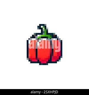Pixel Pfeffer-Symbol. Logo mit rotem Pfeffer im Pixel-Stil 80er, 90er Jahre Pepper Pixel für Spiele, Websites, Animationen. 8-Bit-Symbol. Vektor-Vintage-Symbol Stock Vektor