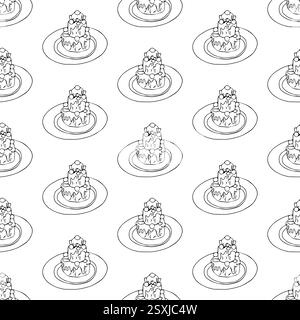 Großer Kuchen, dekoriert mit Glasur. Nahtloses Muster. Doodle-STYLE. Stock Vektor