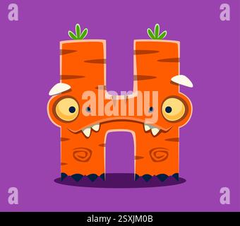 Halloween Schriftart Buchstabe H süßer Monster Charakter. Alberne Halloween Kreatur ABC Alphabet Buchstabe, gruselige Fantasy Bestie Vektor Englisch Schriftsatz Symbol oder bi Stock Vektor