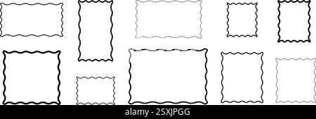 Gewellte Rahmen, moderne Zickzackränder. Figurbetontes Design. Stock Vektor