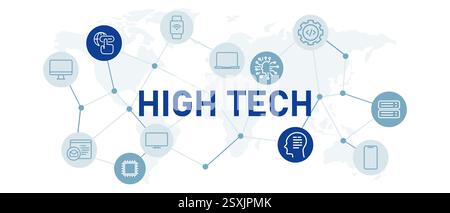 High-Tech-Icon-Set mit Illustration Computer-Vernetzung KI künstliche Intelligenz autonomes System Zukunft moderne intelligente Technologie Stock Vektor