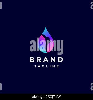 Silhouette der Frau im Logo-Design „Water Drops“. Elegantes „Beauty Water Drops“-Logo. Stock Vektor