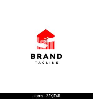 Simple Caring Family Home Logo Design. Zwei Hände Umarmen House Warm Logo Design. Stock Vektor