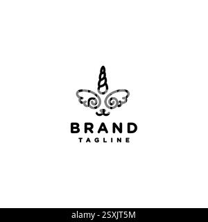 Lustiges Unicorn-Logo. Einhorn Horn Wings und niedliches Smile Logo Design. Stock Vektor