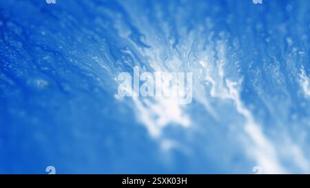 Ölhintergrund. Unscharfe Tropfen. Unschärfe blau weiß glänzend viskose Tinte Textur Farbe Wasser auf abstrakten hellen Kunsthintergrund. Stockfoto