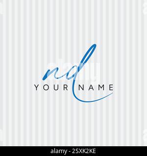 ND Initial Letter Signature Logovorlage – handgeschriebene Vektor-Logovorlage Stock Vektor