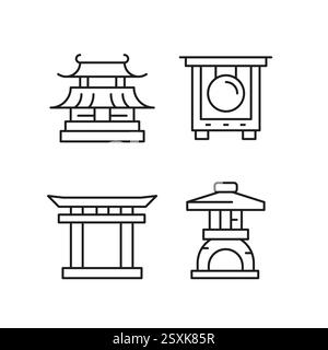 Asiatische Gebäude Symbole Set Stock Vektor