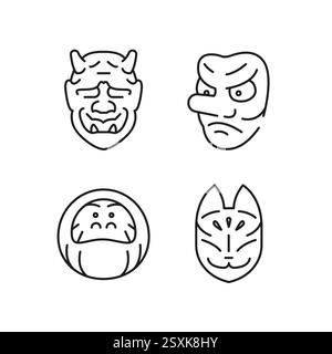 Asiatische Masken Symbole Gesetzt Stock Vektor
