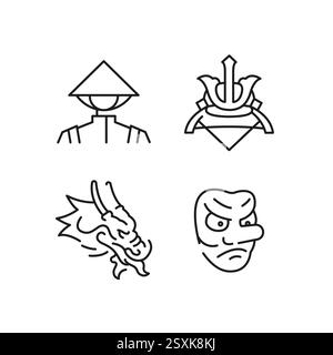 Asiatische Samurai Icons Set Stock Vektor