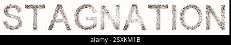 Konzept oder konzeptionelle große Gemeinschaft von Menschen, die das Wort STAGNATION bilden. 3D Abbildung einer Metapher für rückläufige Wirtschaftstätigkeit, kein Wachstum Stockfoto