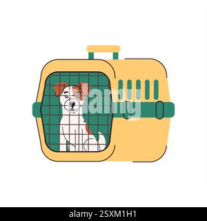 Reisen Sie mit Haustiere Vektor Illustration Jack Russell Terrier mit Haustier Träger, Flugzeug Haustier Reise, minimalistisches flaches Design Stock Vektor