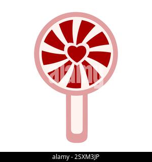 Roter Weihnachtslutscher mit flachem Herzsymbol. Vector Flat Design Element. Stock Vektor