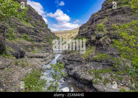 Sedimentgestein in den Schluchten des Garagassa Valley bei Rossiglione in der Provinz Genua, Italien Stockfoto