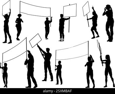Silhouette Demonstranten März Streik Rallye-Streikposten Stock Vektor