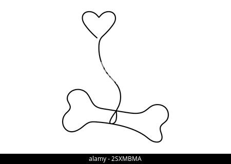 Die kontinuierliche Einzeilenzeichnung des Hundeknochens mit einfacher Konturvektorkonstruktion Stock Vektor