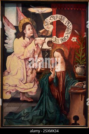 RETABLO DE BOCOS, MÜNDERALTAR, UM 1525-1530, VERKÜNDIGUNG, LEÓN PICARDO, Öl an Bord, Catedral de Santa María, Burgos, Spanien Stockfoto