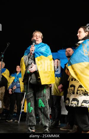 Ukrainische Demonstration zum 3. Jahrestag des Russischen Krieges gegen die Ukraine Stockfoto