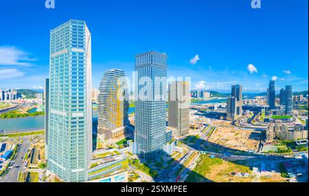 Luftkulisse der Freihandelszone Hengqin, Stadt Zhuhai, Provinz Guangdong, China Stockfoto