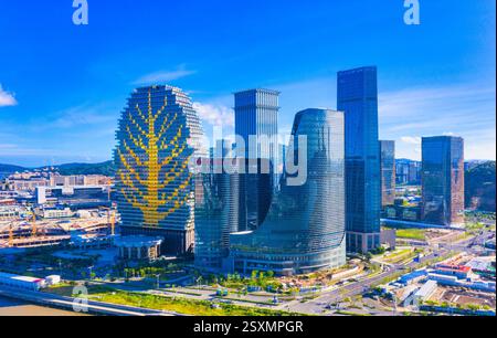 Luftkulisse der Freihandelszone Hengqin, Stadt Zhuhai, Provinz Guangdong, China Stockfoto