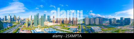 Luftkulisse der Freihandelszone Hengqin, Stadt Zhuhai, Provinz Guangdong, China Stockfoto