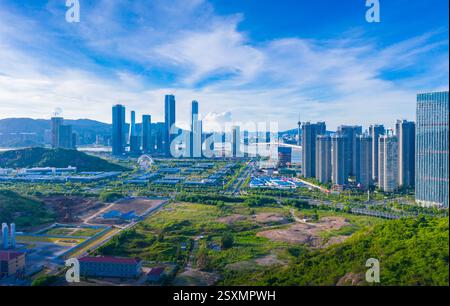 Luftkulisse der Freihandelszone Hengqin, Stadt Zhuhai, Provinz Guangdong, China Stockfoto