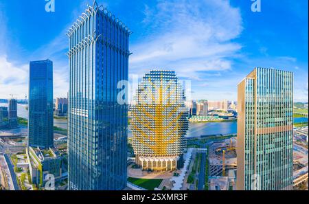 Luftkulisse der Freihandelszone Hengqin, Stadt Zhuhai, Provinz Guangdong, China Stockfoto