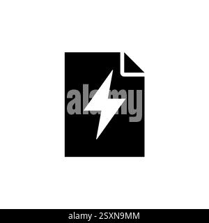 Elektronisches Flash-Dokument, Datei und Beleuchtungsbolzen Solid Flat Vector Symbol isoliert auf weißem Hintergrund. Stock Vektor