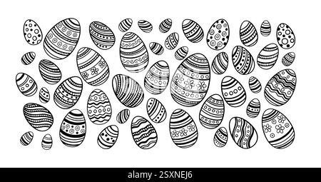 Schwarz-weiße Ostereier Muster Linie Doodle Illustration Stock Vektor