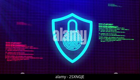 Abbildung: Schild und Vorhängeschloss über der Datenverarbeitung Stockfoto