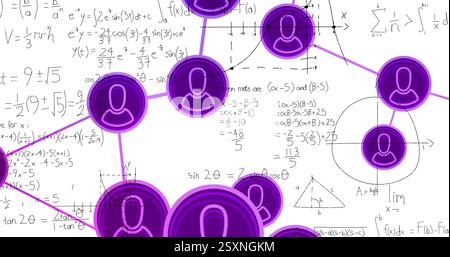 Bild von Mediensymbolen über mathematischen Gleichungen Stockfoto