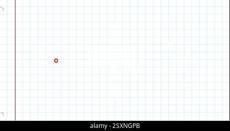 Raster-Papierhintergrund mit roter Randlinie und blauem Quadrat Stockfoto