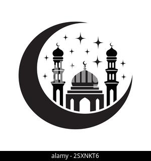 Symbol für die Silhouette der Moschee. Elegante schwarze Moschee. Designvorlage für islamische Architektur und religiöse Themen. Vektorabbildung Stock Vektor