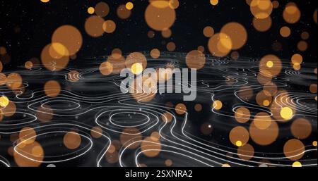 Bild von gelben Flecken und weißen Formen auf schwarzem Hintergrund Stockfoto