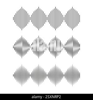 Abstraktes Wellenmuster. Schwarze Linienstruktur. Geometrische Klangform. Optischer Täuschungseffekt. Stock Vektor