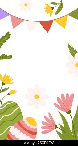 Ostereier floraler Hintergrund Frühling Grußkarte Vorlage vertikales Banner Social Media Story Stock Vektor