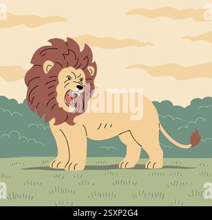 Afrikanischer Löwe vor dem Hintergrund wilder Natur Stock Vektor
