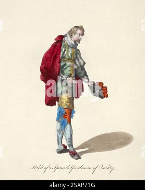 Historische Kleidung, Mode im Laufe der Zeit, Kleidung eines spanischen Adligen, um 1760, Spanien, digital restaurierte Reproduktion eines Originals aus dem 18./19. Jahrhundert, exaktes Datum unbekannt, historische Kleidung, Mode im Laufe der Zeit, Kleidung eines spanischen Edelmannes, um 1760, Spanien, digital restaurierte Reproduktion einer Vorlage aus dem 18./19. Jahrhundert, genaues Datum nicht bekannt Stockfoto