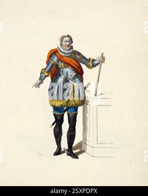 Historische Kleidung, Mode im Laufe der Jahrhunderte, Heinrich IV., Henri IV., Henri Quatre, Henri le Grand, geboren am 13. Dezember 1553, gestorben am 14. Mai 1610, ab 9. Juni, 1572 als Heinrich III., König von Navarra und vom 2. August 1589 bis zu seiner Ermordung am 14. Mai 1610 König von Frankreich, digital restaurierte Reproduktion eines Originals aus dem 18./19. Jahrhundert, genaues Datum unbekannt, historische Kleidung, Mode im Laufe der Zeit, Heinrich IV., geb. 13. Dezember 1553 14. Mai 1610, ab 9. Juni 1572 als Heinrich III. König von Navarra und ab 2. August 1589 bis zu seiner Ermordung am 14. Mai 1610 König von Frank Stockfoto